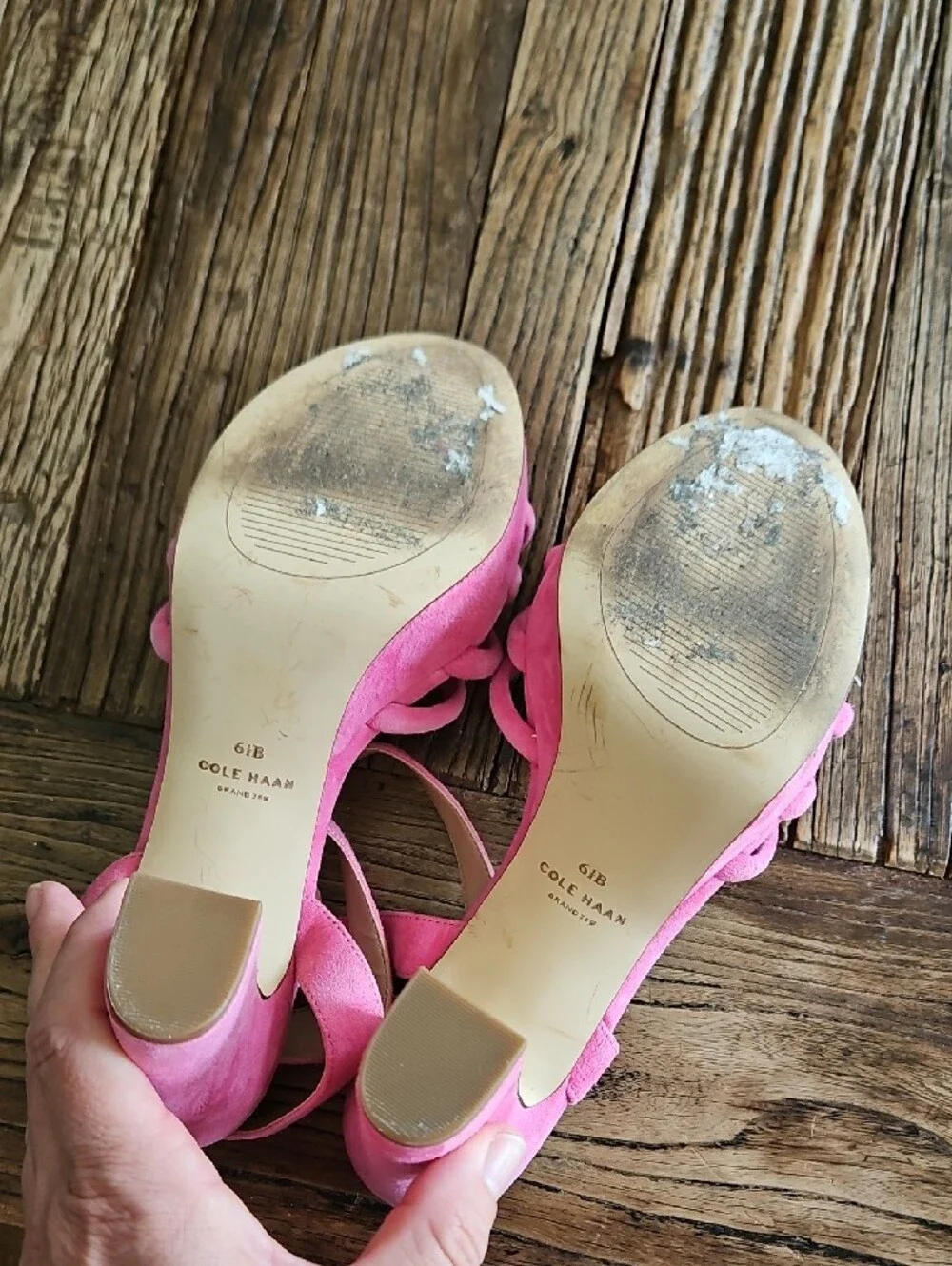Cole Haan Pink Strappy Suede Block Heel Sandals